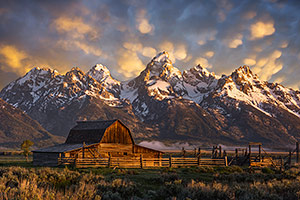 Morning light over John Moulton Barn at Grand Tetons National Park