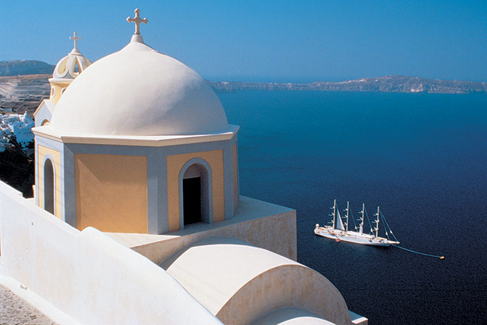 Windstar anchored in Santorini