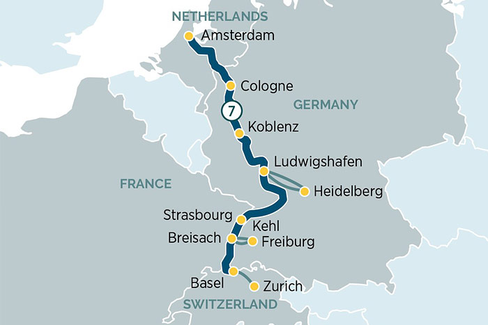 Emerald Waterways Jewels of the Rhine Cruise Itinerary Map