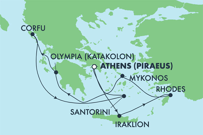 Greek Isles from Athens Cruise Map