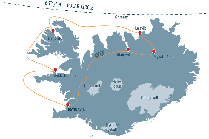 Iceland Whales and Northern Lights Cruise Itinerary Map
