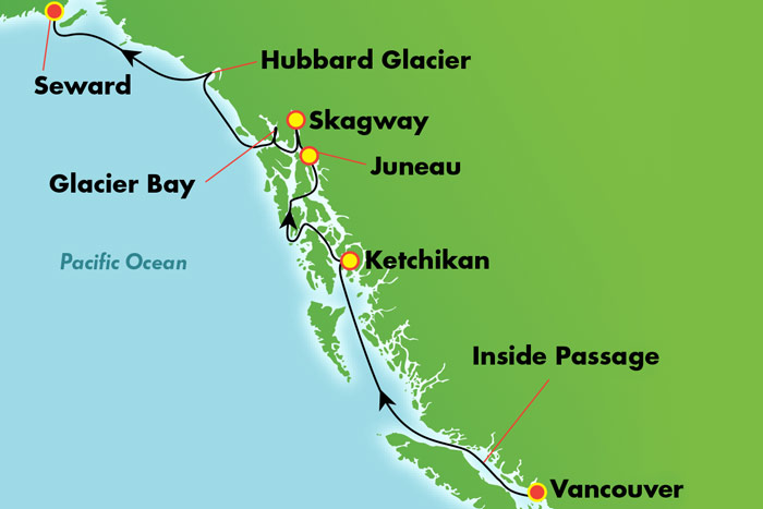 cruise ship route vancouver to alaska