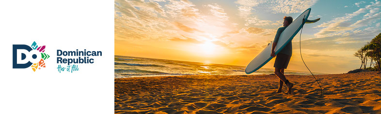 Surfer at sunset, Dominican Republic