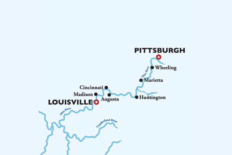 American Countess Pittsburgh to Louisville Itinerary Map
