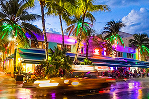 Neon lights on Miami street