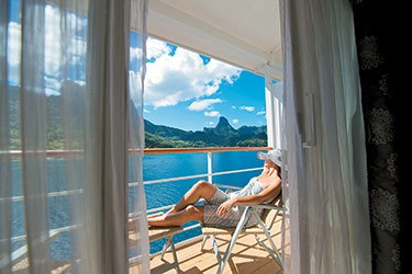 View of Bora Bora from ship balcony