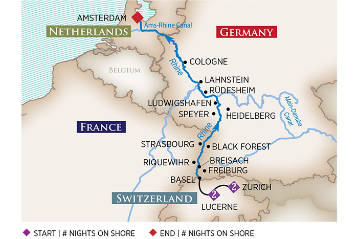 Enchanting Rhine Cruise Itinerary Map
