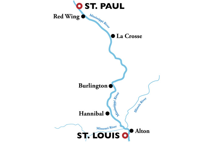 American Duchess St. Louis to St. Paul Itinerary Map