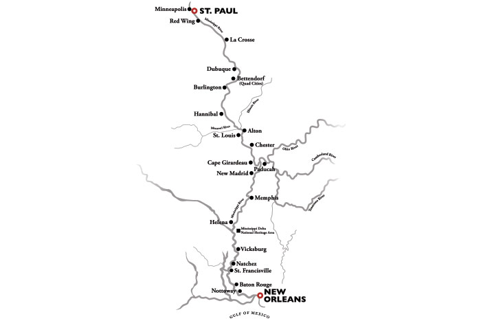 Mighty Mississippi 23 Day Cruise Itinerary Map