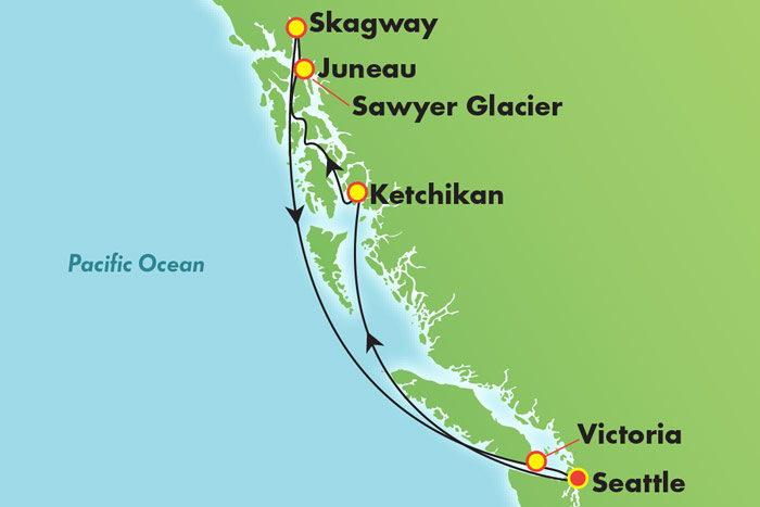 map of alaska cruise from seattle