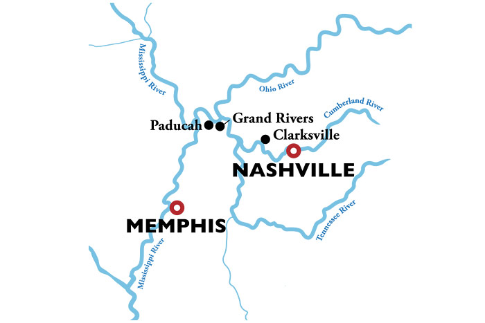 American Duchess Memphis to Nashville Itinerary Map