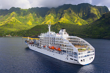 Aranui 5 anchored in Tahuata, French Polynesia