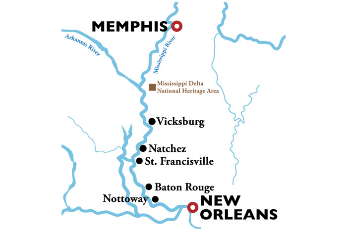 Memphis to New Orleans Cruise Itinerary Map