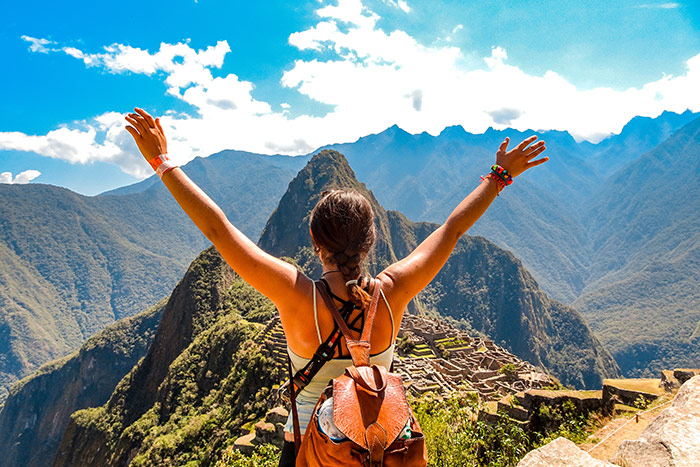 Woman hiking in Machu Picchu, Peru