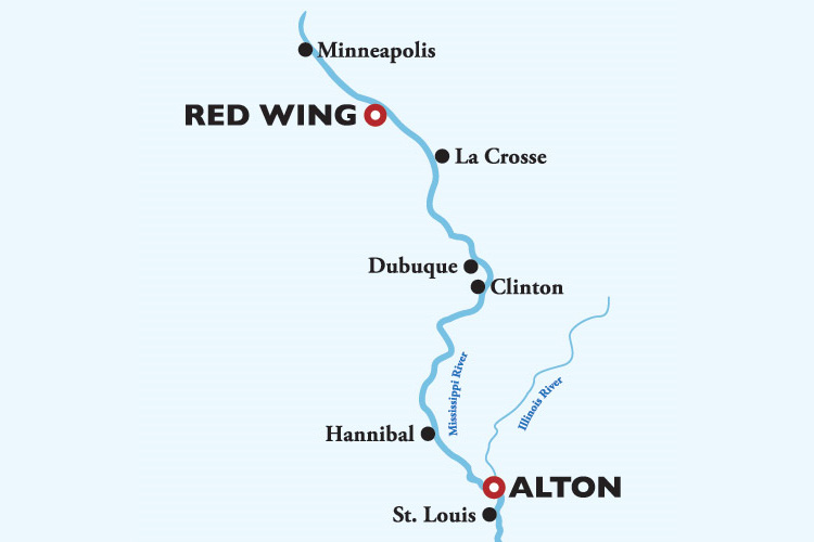 American Countess St. Louis to Minneapolis Itinerary Map
