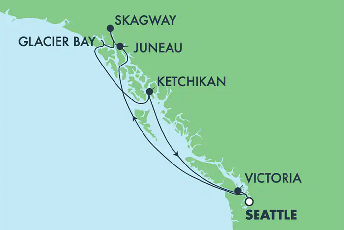 7-Day Seattle to Glacier Bay: Cruise Map