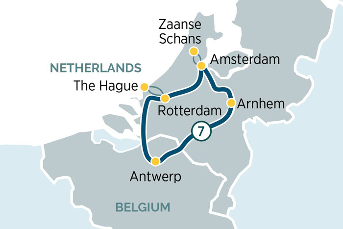 Emerald Cruises Holland & Belgium Cruise Itinerary Map
