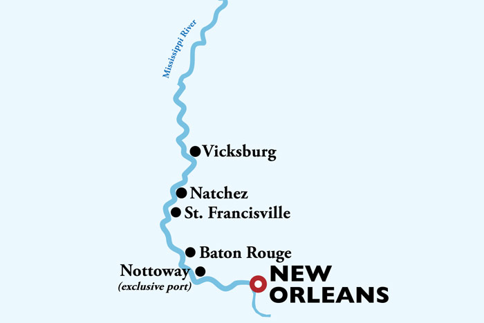 New Orleans Roundtrip Cruise Itinerary Map