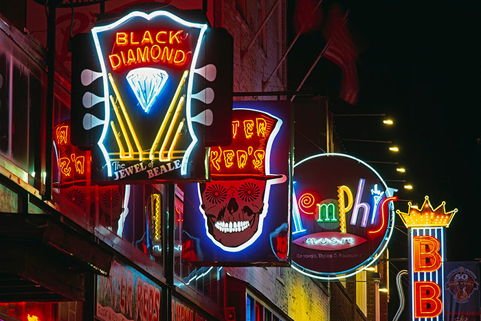 Neon signs on Beale Street, Memphis, TN