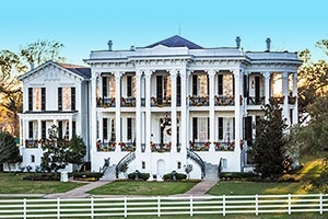 Christmas decorations on mansion