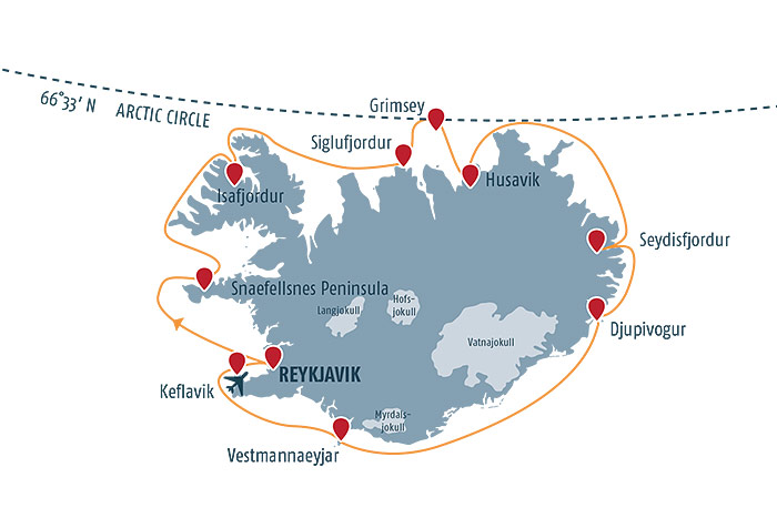Iceland Circumnavigation Cruise Itinerary Map
