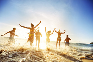 Group playing in water