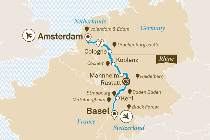 Scenic Rhine Highlights Cruise Itinerary Map