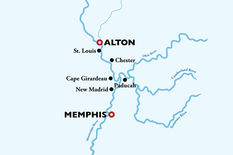 Memphis to St Louis Cruise Map