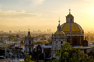 Basilica of Guadalupe and Mexico City skyline