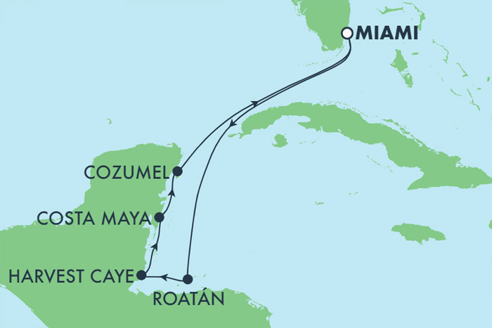 Caribbean from Miami Cruise Map