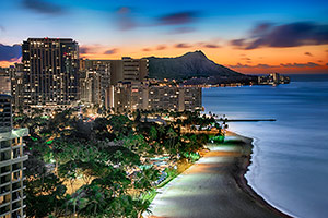 Honolulu skyline at dawn